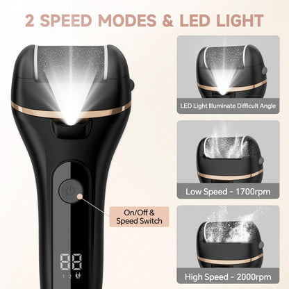 Electric Foot Callus Remover Rechargeable Pedicure Kit with 3 Roller Heads 2 Speed IPX6 Waterproof Foot File Pedicure Tools Professional Foot Care for Dead Cracked Dry Skin White