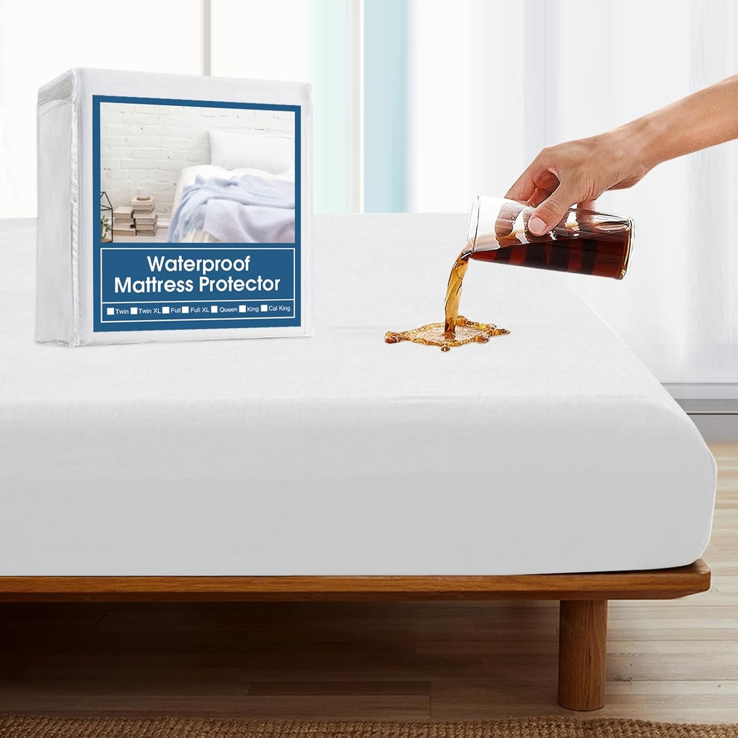 SPRINGSPIRIT Full Size Waterproof Mattress Protector, Full Mattress Cover Pad Waterproof with Deep Pocket up to 14’’, Bed Fitted Sheet