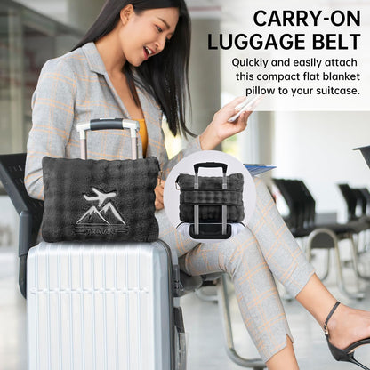 Travel Blanket and Pillow-2-in-1, Ultra-Soft&Compact, One-Piece Airplane Blanket with Hand Luggage Belt and Backpack Clip,Travelers Accessories Gifts, 61x43 Inches (Blue)