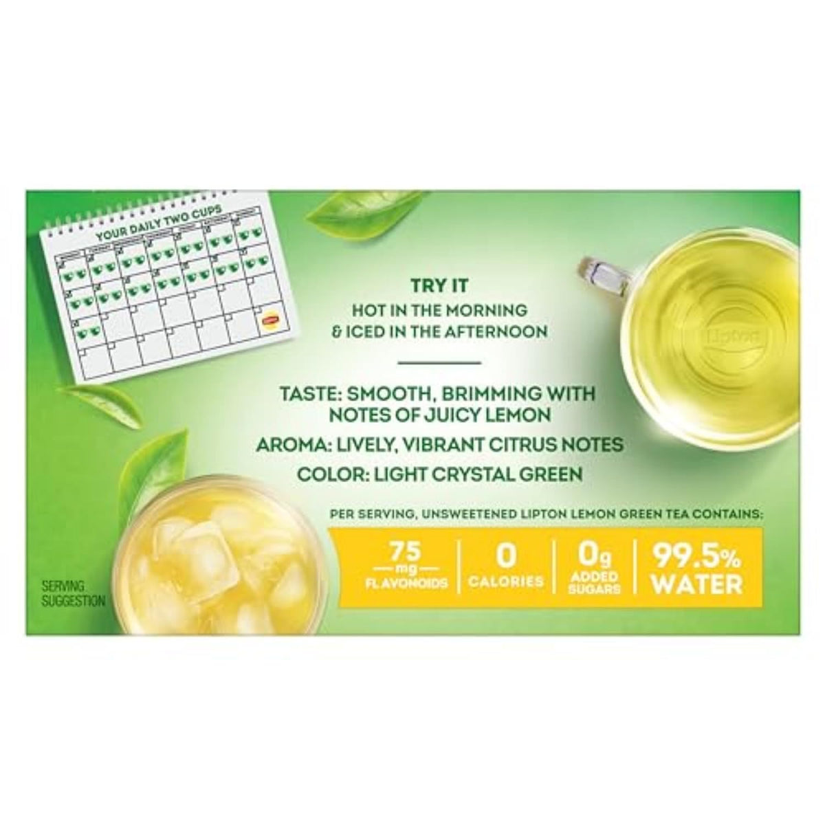 Lipton Lemon Green Tea Bags, Flavored, Unsweetened Teabags for Hot Tea or Iced Tea with Caffeine and Flavonoids, 20 Total Tea Bags