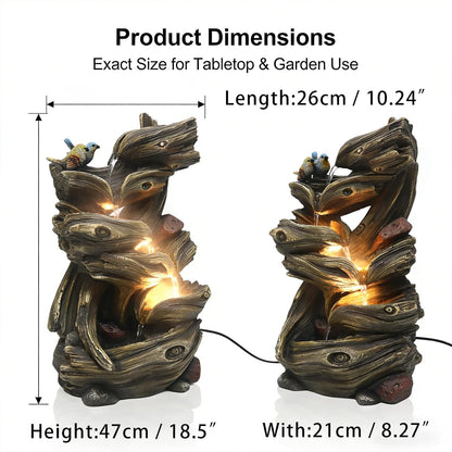 4-Tiered Tabletop Water Fountain 17.9-Inch Indoor Waterfall Feature with LED Lights Resin Relaxation Decor for Home，Office，Yard and Graden