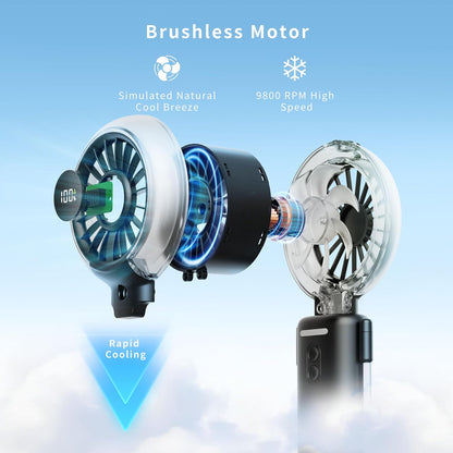 VEWINGL Portable Misting Fan, 110° Foldable Handheld Fan, 5 Speed