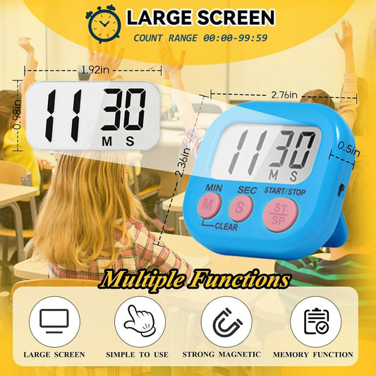 12 Pack Digital Kitchen Timers for Cooking, Loud Alarm Large LCD Display Magnetic Classroom Timers for Teachers Kids, Extensively Use in Classroom, Cooking, Meeting, Gym