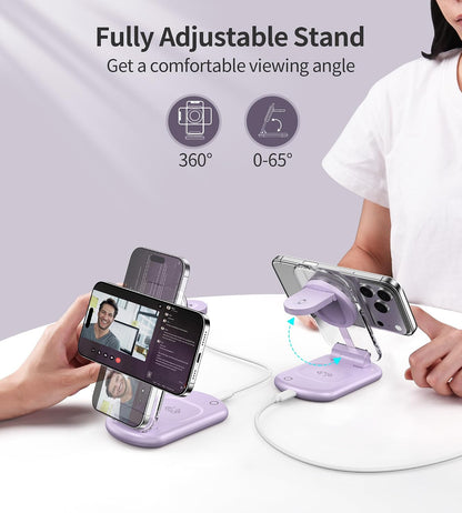 Mukiya 3 in 1 Magnetic Wireless Charging Station for Apple Devices