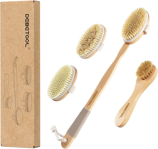 DEBETOOL Dry Brush Set with 3 Detachable Heads, Natural Boar Bristle