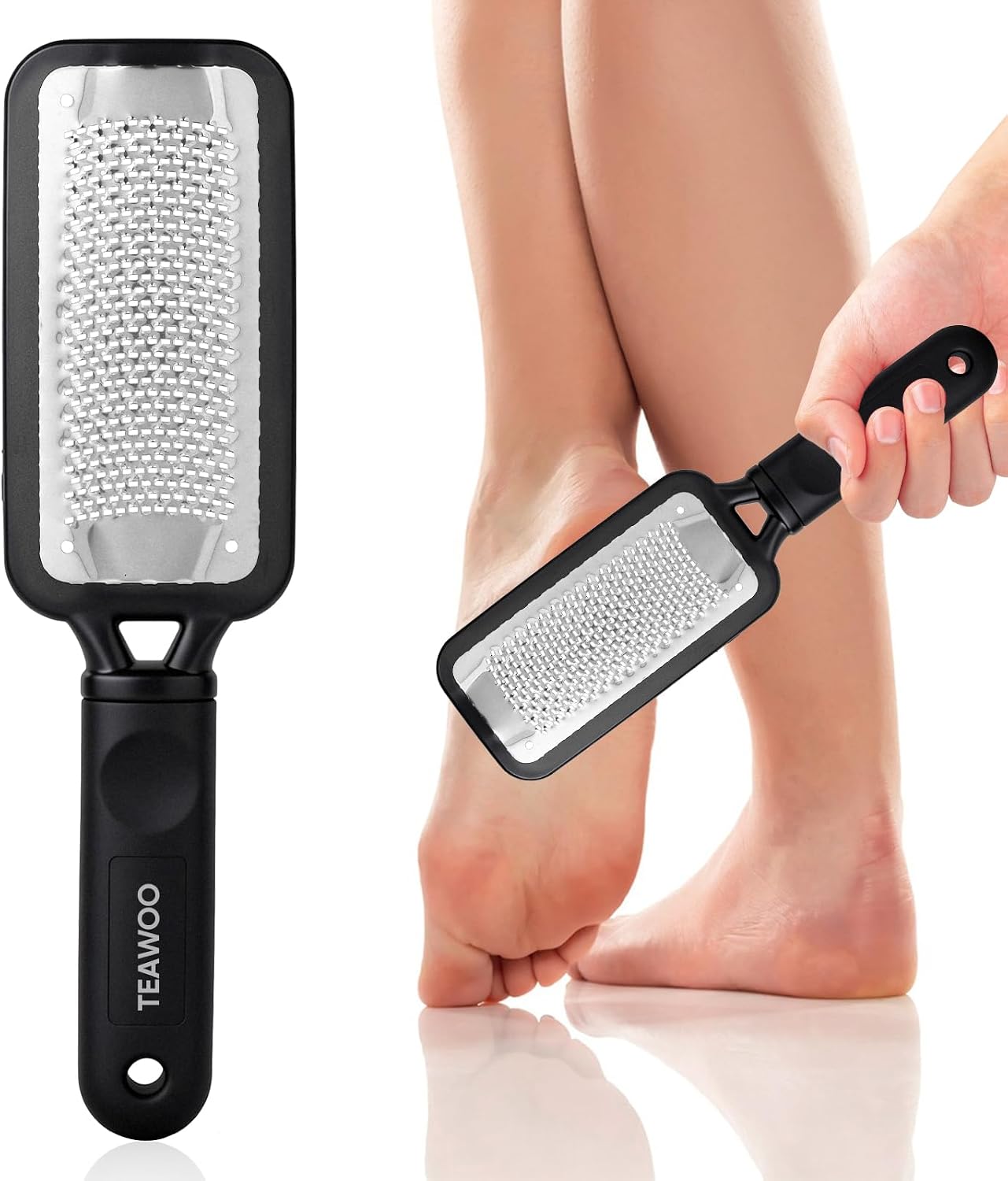 TEAWOO Double Sided Foot File and Callus Remover, Stainless Steel Waterproof Foot Scraper and Foot Rasp for Dead Skin & Hard Heels, 2-in-1 Pedicure Tools for At Home Foot Care