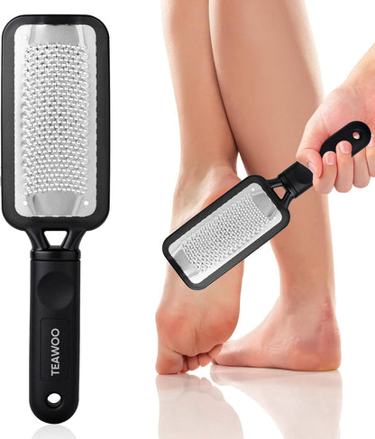 TEAWOO Double Sided Foot File and Callus Remover, Stainless Steel Waterproof Foot Scraper and Foot Rasp for Dead Skin & Hard Heels, 2-in-1 Pedicure Tools for At Home Foot Care