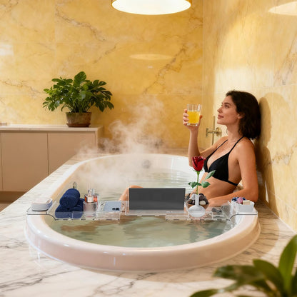 Yieach Luxury Clear Acrylic Bathtub Tray with Book Holder,Expandable Bath Tray for Tub and Bath Shelf Over Tub,Plastic Bath Table & Board,Bath Caddy Trays & Accessories for Women Relaxing Spa Gifts