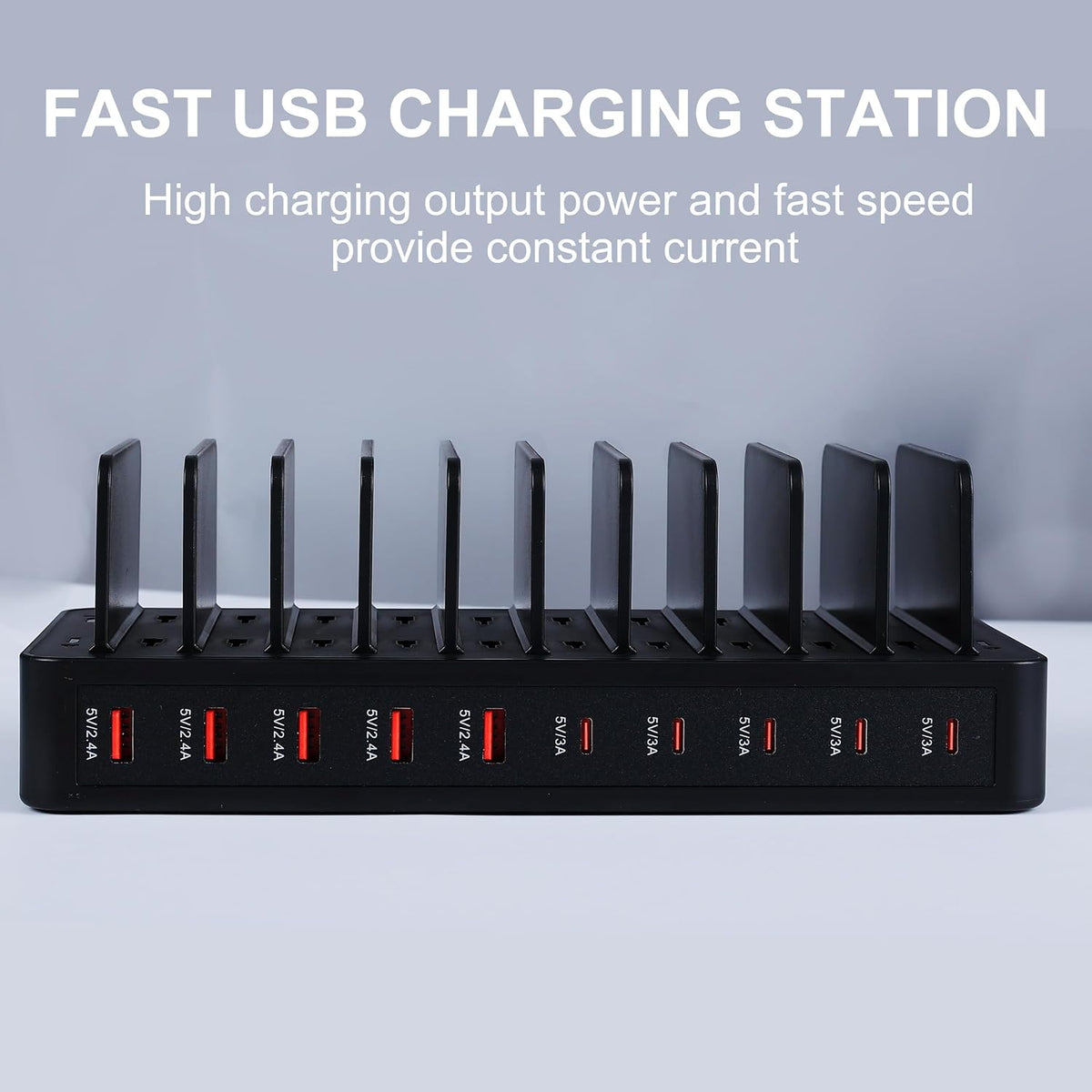 Charging Station 100W 10-Port USB C Fast Charging Dock for Multiple, Black
