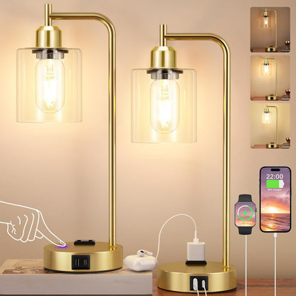 Industrial Touch Lamps for Nightstand Set of 2, 3-Way Dimmable Bedside Lamp