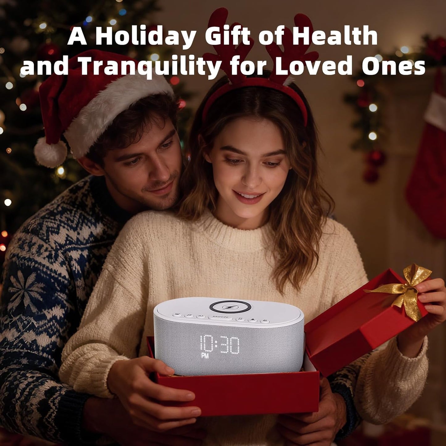 Sound Machine Alarm Clock for Bedrooms: Bluetooth 10W Stereo Sound Speaker with Wireless Charging - White Noise Machine for Sleeping with 21 Soothing Sounds - Putty