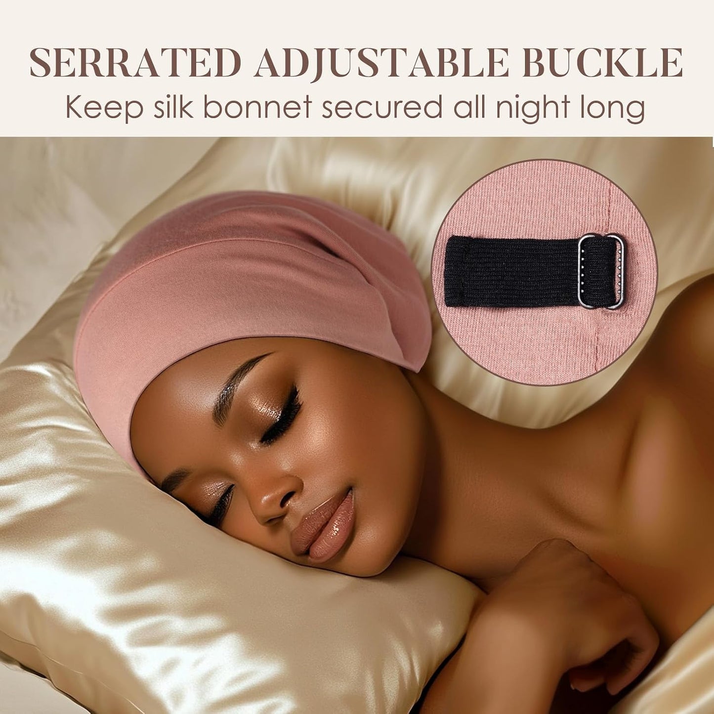 LULUSILK 100% Mulberry Silk Bonnet for Sleeping Women and Men, No More Frizzy Tangled Hair, Real Silk Sleep Cap for Curly Hair, Black, Pack of 1