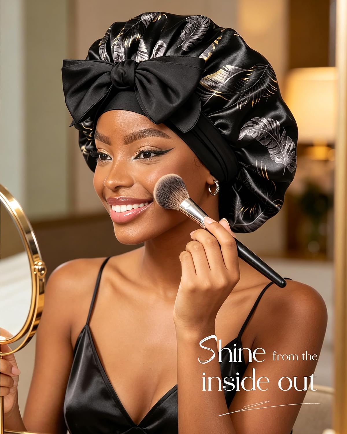 YANIBEST Adjustable Satin Bonnet for Sleeping Women Double Layer Hair Wrap Reduce Friction Prevent Frizz Natural Curly Hair