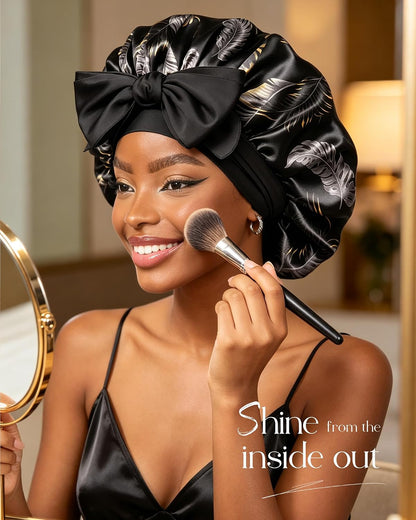 YANIBEST Adjustable Satin Bonnet for Sleeping Women Double Layer Hair Wrap Reduce Friction Prevent Frizz Natural Curly Hair