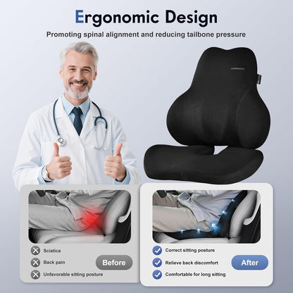 Coverado Car Lumbar Support Pillow and Car Neck Pillow Kit, Ergonomic Design Car Headrest Pillow for Driving, Relax Back Head Muscles Relieve Driving Fatigue, Breathable & Removable Cover, Gray