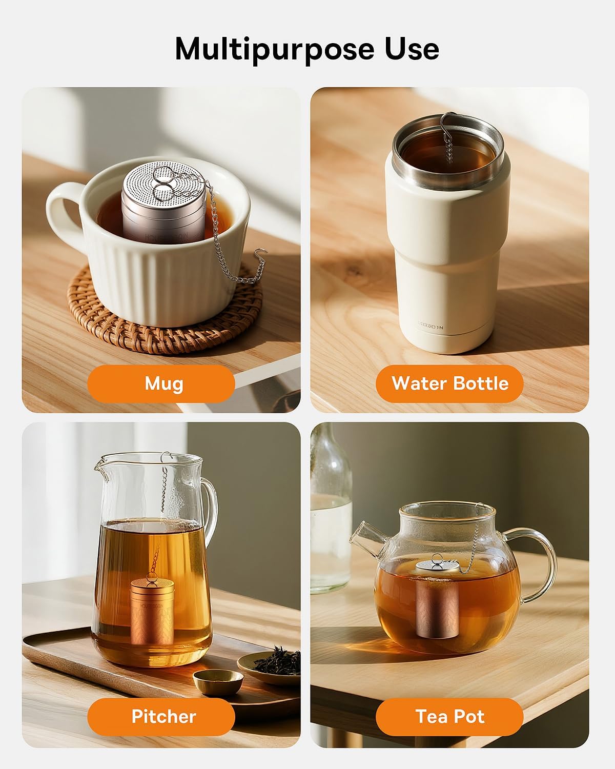 House Again Large Tea Infusers, Extra Fine Mesh Tea Strainers for Loose Tea, Slim Threaded Lid & 304 Stainless Steel, Filter Bags Diffusers, Loose Leaf Tea Steeper for Brew Tea Spices & Seasonings