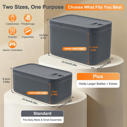 Lockable Storage Box, Small Lock Box with Combination Code for Phone/Medicine Safe/Food Home/Refrigerator/Office/Personal Items/Travel/Gift,9.25 x 5.04 x 3.62’’