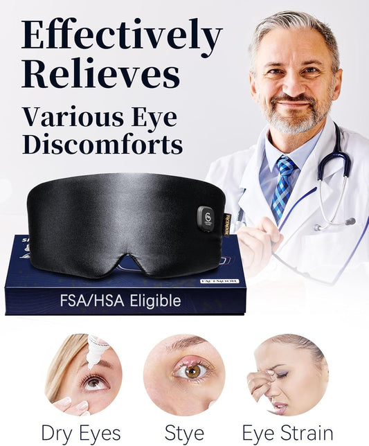 Heated Eye Mask for Dry Eyes - Silk Cordless Warm Eye Compress Moist Heat, FSA Eligible, Eye Heating Pad for Stye Treatment, Tired Eyes, Sleep, Travel, Washable, Rechargeable, Blue