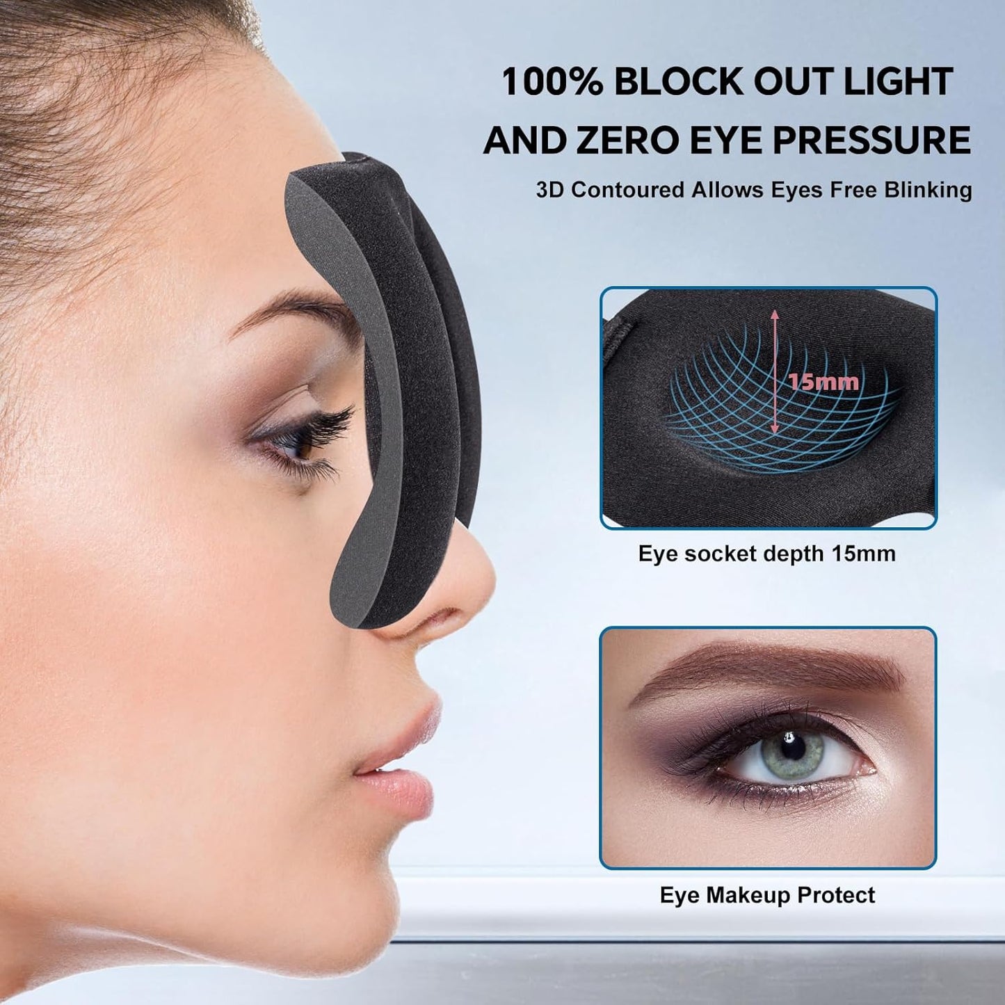 YIVIEW Sleep Mask for Back and Side Sleeper Pack of 3, 100% Light Blocking 3D Eye Masks for Sleeping, Lightweight & Breathable Eye Cover for Women Men, Zero Pressure Night Blindfold