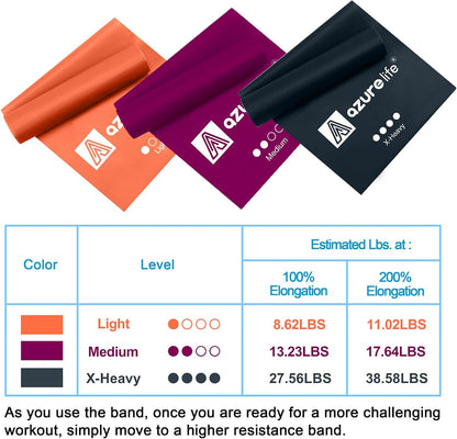 A AZURELIFE Resistance Bands,Professional Long Non-Latex Elastic Stretch Bands,Exercise Bands for Physical Therapy, Yoga, Pilates, Rehab, at-Home or The Gym Workouts, Strength Training