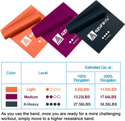 A AZURELIFE Resistance Bands,Professional Long Non-Latex Elastic Stretch Bands,Exercise Bands for Physical Therapy, Yoga, Pilates, Rehab, at-Home or The Gym Workouts, Strength Training
