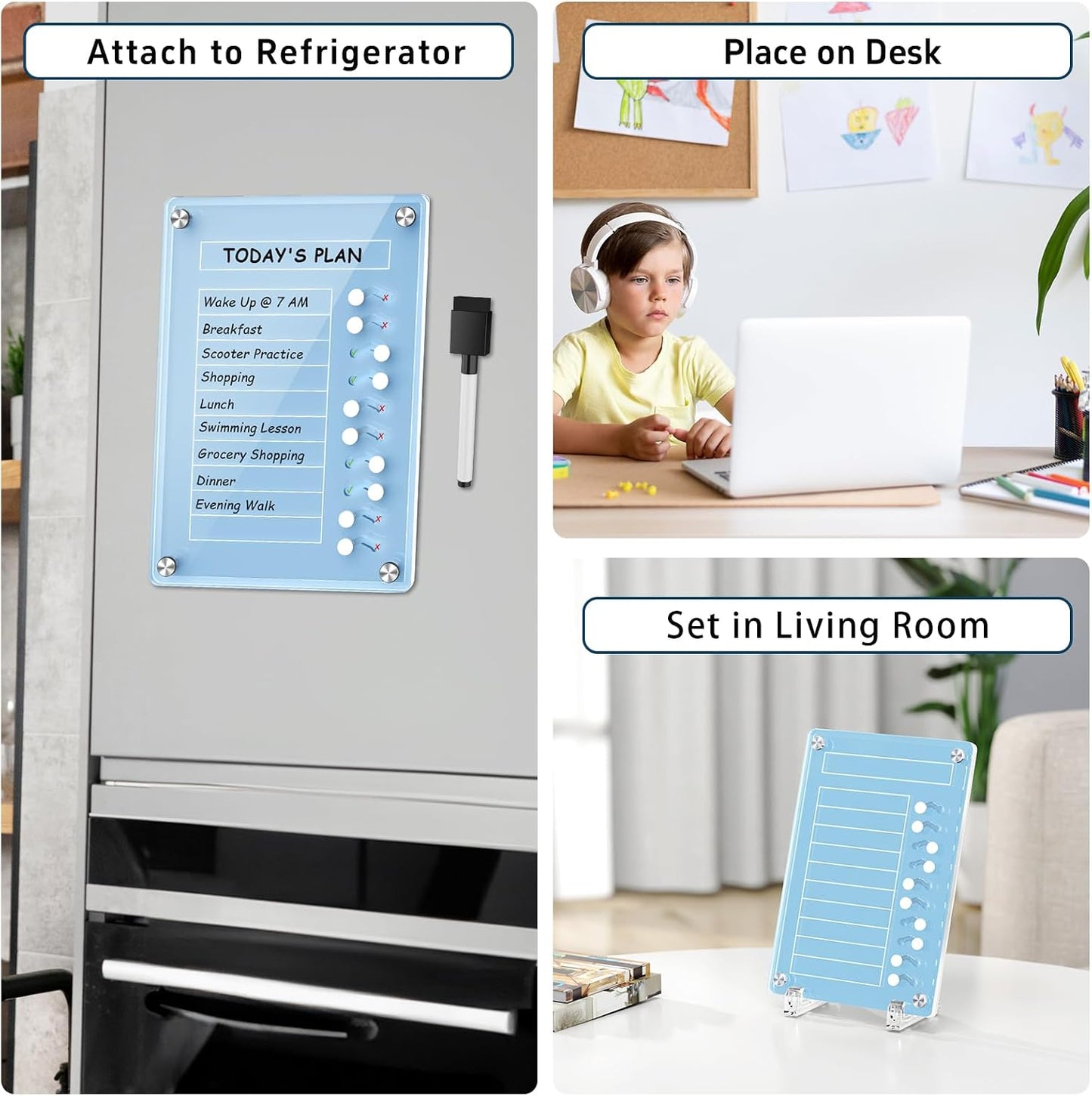 NiHome Acrylic Magnetic to Do List Planning Board with Sliders & Desktop Stand, Chore Chart for Kids & Adults, Checklist Routine Chart Task Board for Fridge & Desk, for Magnetic Metal Surfaces Only