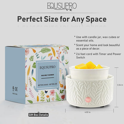 EQUSUPRO Wax Melt Warmer for Scented Wax Melts 3-in-1 Electric Ceramic Candle Wax Warmer Burner Fragrance Wax Melter for Home Office Bedroom Gift & Decor (Leaf)