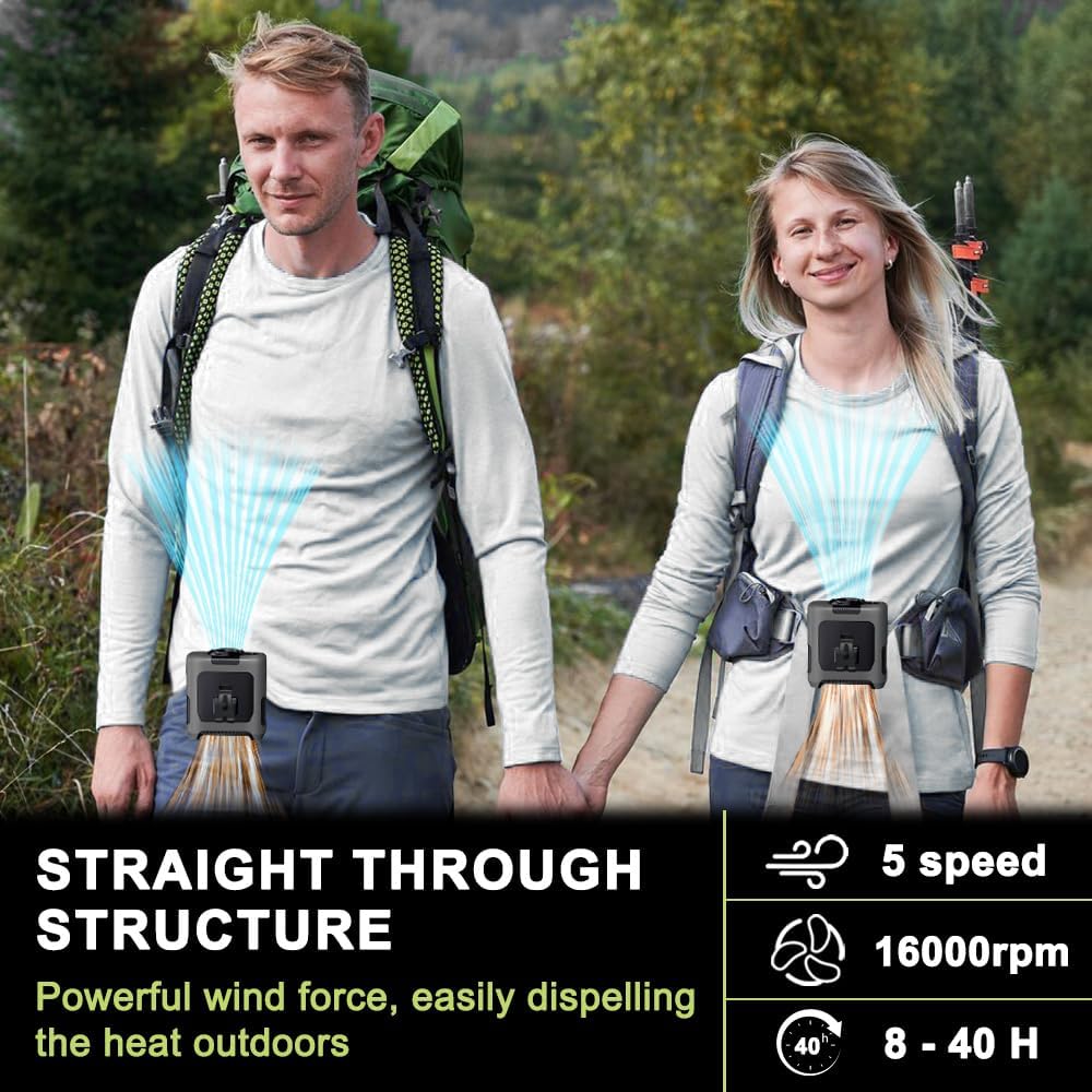 AINFTIME 2025 Portable Waist Clip Body Fan 10000mAh Personal Wearable 8-40H Powerful Outdoor (10000mAH / Green)