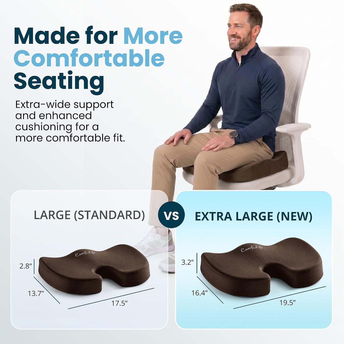ComfiLife Gel Enhanced Seat Cushion – Office Chair Cushion – Non-Slip Gel & Memory Foam Coccyx Cushion for Tailbone Pain - Desk Chair Car Seat Cushion Driving - Sciatica & Back Pain Relief (Navy)