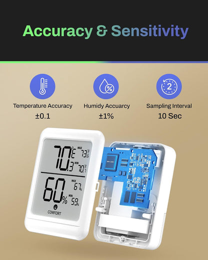 BN-LINK Digital Hygrometer Indoor Room Thermometer, Accurate Temperature and Humidity Meter with Large LCD Monitor for Home, Bedroom, Terrarium, Incubator, Greenhouse, 1 Pack