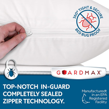 Guardmax Jersey Knitted Pillow Protector with Zipper Standard Size - 4 Pack -100% Waterproof, Bed Bug Proof, Dust Mite Proof, & Hypoallergenic Pillow Covers - Premium Zippered Pillow Cases. (20 X 26)