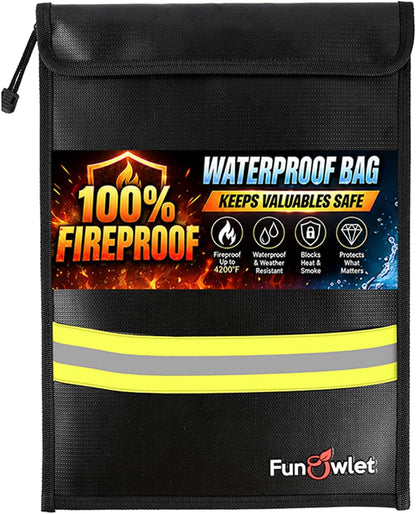 FunOwlet Fireproof Waterproof Money Document Bag, 2pack 15" x 11"
