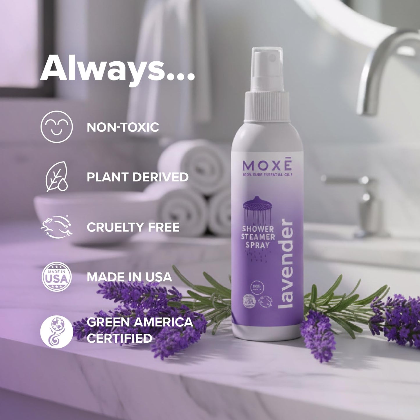 MOXĒ Eucalyptus Oil Shower Mist, Spa Steam Spray, Certified Natural 100% Essential Oils, Made in USA, Aromatherapy, Sinus Congestion Relief, Tension Relief, 4 Ounces