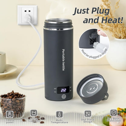 Travel Electric Kettle Portable Mini Kettle,Small Hot Water Boiler with 4 Temperature Settings,304 Stainless Steel,Fast Boiling Water with Auto Shut-Off and Boil Dry Protection,400ml (Beige, 400ML)