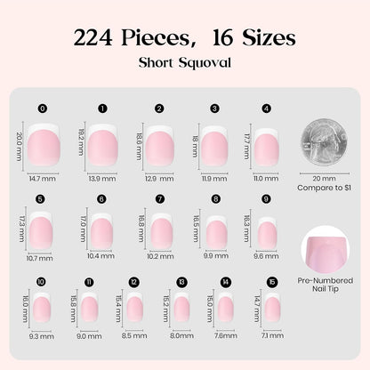Beetles Press On Nail Kit-Short Square French Tip Press On Nails, 150Pcs Pink French Nail Tips with Nail Glue & Remover Builder Top Coat Nail Lamp, All-in-One DIY Fake Nails Gift for Women