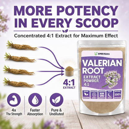 XPRS Nutra Valerian Root Extract Powder 4:1 - Premium Valerian Root Powder for Cognition - Vegan Friendly Herbal Sleep Assist (4 Ounce)