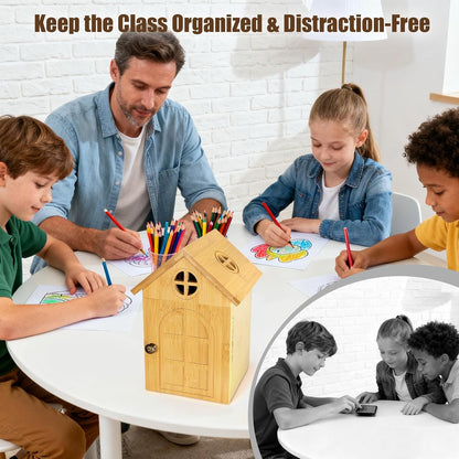 Cell Phone Box for Family Time — Premium Bamboo Phone Storage Box with Charging Ports, Holds Up to 6 Phones Self-Discipline Phone Holder Helps Children and Adults Regain Focus Decorative