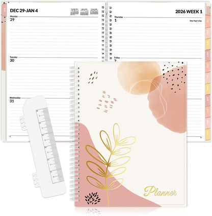 SUNEE Academic Planner 2026-2027 – Weekly & Monthly Planner, July 2026 to June 2027, 6.4"x8.3", Thick Paper, Tabs, Pockets, Bookmark, Spiral-Bound, Student Teacher Organizer, Black