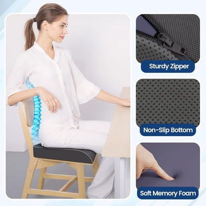 SweetSlubr Seat Cushion for Tailbone Pain Relief, Office Chair Cushion, Chair Pad, Memory Foam Large Cushion with Non-Slip Cover for Soft Support at Office Chair, Car Seat, Airplane, Black/Large