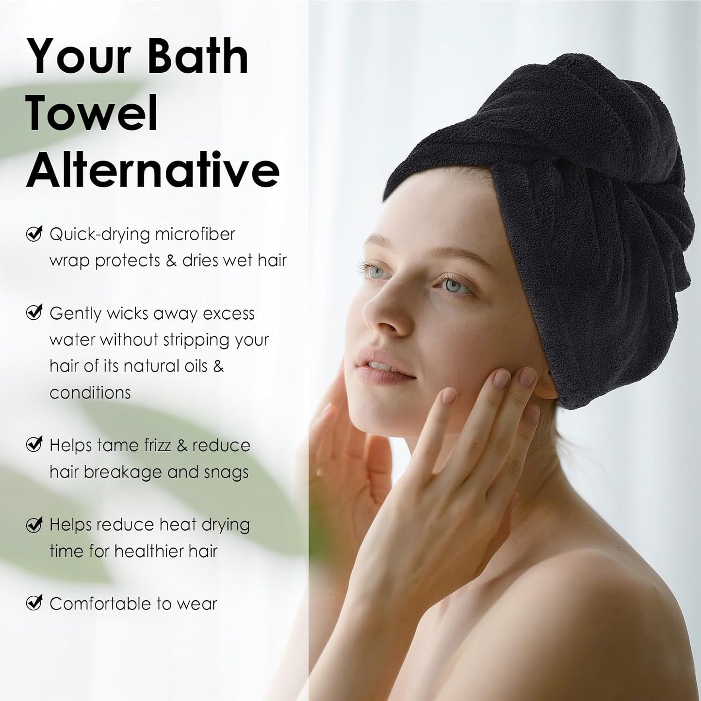 SINLAND Microfiber Hair Drying Cap Hair Towel Turban Twist for Women Fast Drying Towels Head Turban Absorbent Soft Lightweight 3 Pack Black