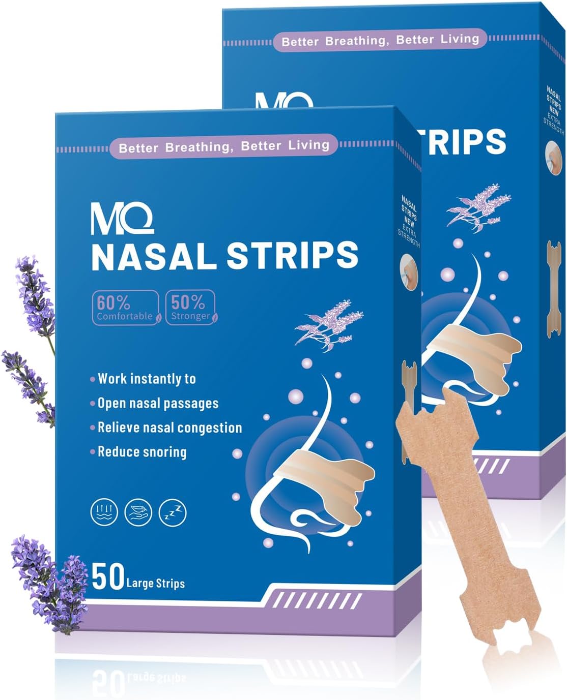 MQ 100ct Nasal Strips for Snoring Black Nose Strips for Breathing Extra Strength Snore Strips to Open Nasal Passages, Relieve Nasal Congestion