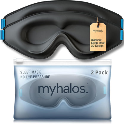 MyHalos® Sleep Mask – 3D Blackout Eye Mask for Women & Men, Side Sleepers, Zero Pressure Memory Foam Eyelash Friendly, Breathable,Award-Winning Sleep Aid for Travel (Black, 1 Count (Pack of 1)