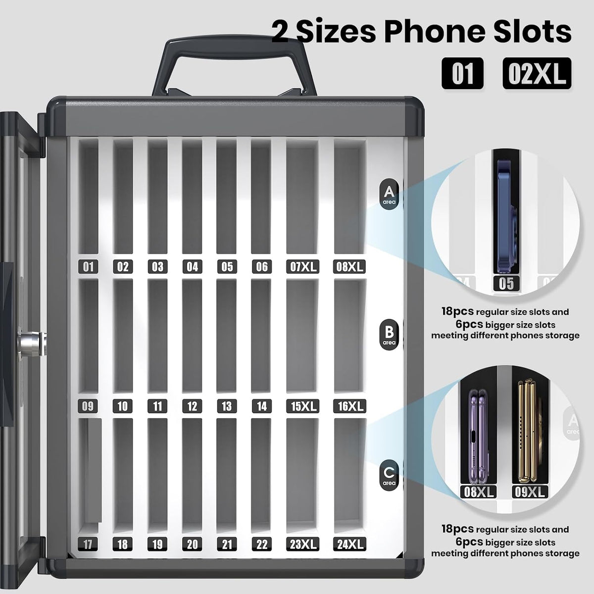 36 Slots Cell Phone Locker for Classroom, Portable Mobile Phone Storage Box with 【2 Different Size Slots】, Phone Lock Box Wall Mounted (Black)