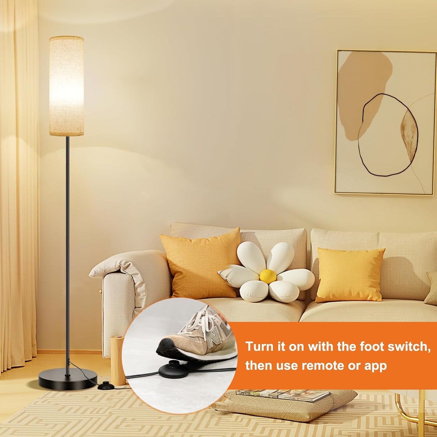 FRIDEKO HOME Floor Lamp, 9W 800LM Color Changing Smart Bulb, Beige Shade