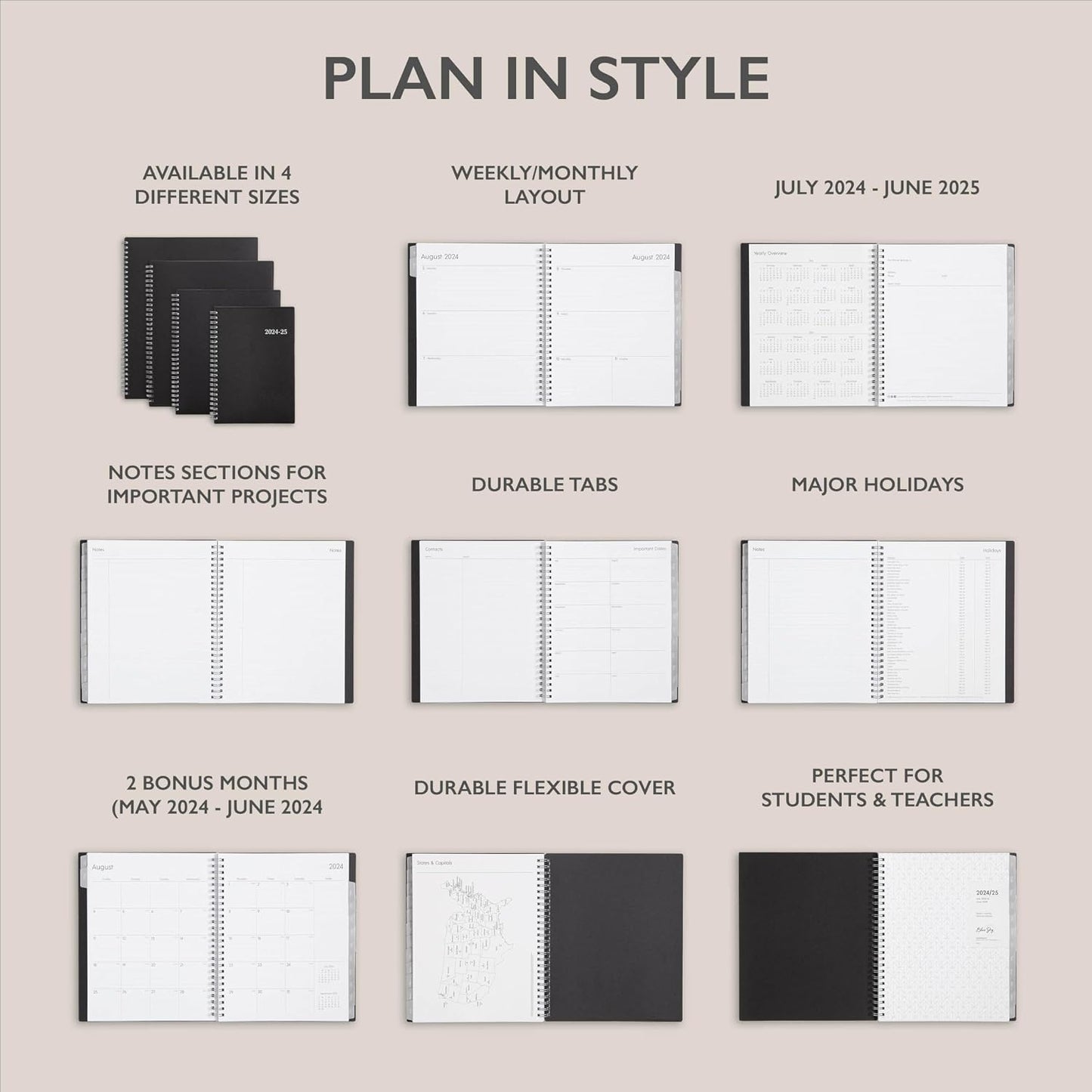 Blue Sky 2026-2027 Weekly and Monthly Academic Year Planner Calendar, July 2026 - June 2027, 8.5" x 11", Flexible Cover, Wirebound, Laminated Tabs, Enterprise