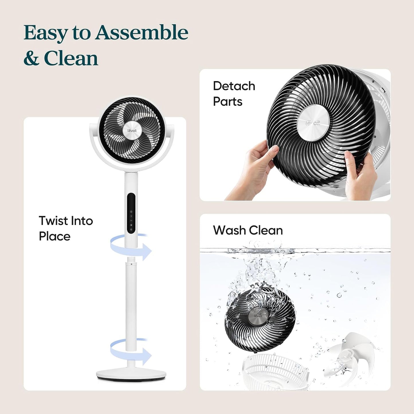 LEVOIT Standing Fan for Bedroom, 20dB Quiet Pedestal Fan for Sleep, 1024 CFM Ultra-High Airflow, 90° Oscillating Floor Fan, DC Motor, 5 Speeds, 12H Timer, Remote, for Home, Room, Office, White