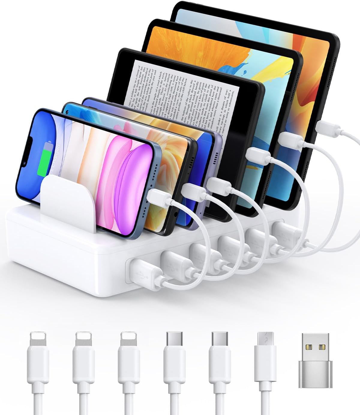 50W 6 Ports Multi Charger Station, USB Charging Dock for Multiple Devices