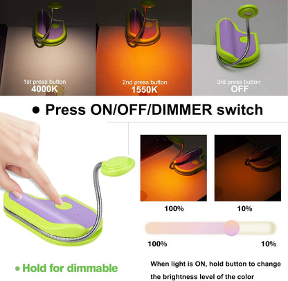 BIGMONAT Rechargeable Reading Light for Kids,Small Amber Book Light,Multi Colors Portable LED Reading Lamp with 361° Rotary Light Neck,Wireless Clip Reading Light for Books (White)