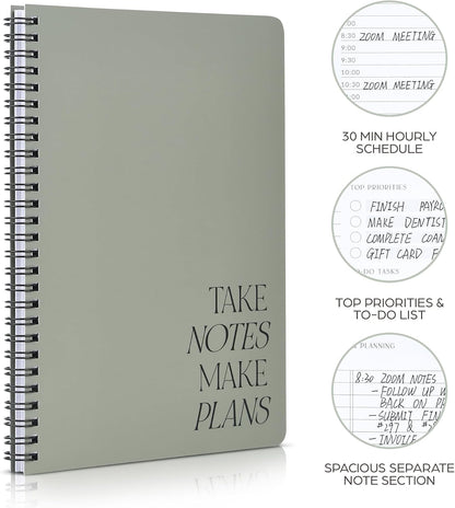 Beautiful Daily Planner And Notebook With Hourly Schedule - Aesthetic Spiral To do List Notepad to Easily Organize Your Work Tasks And Appointments - The Perfect Office Supplies For Women