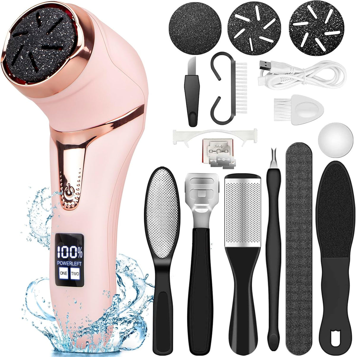 Electric Callus Remover for Feet with Vacuum, Professional Pedicure Tools Kit, Rechargeable Waterproof Foot File for Foot Care Deadskin Remover with 3Heads&2Speed,LCD Display